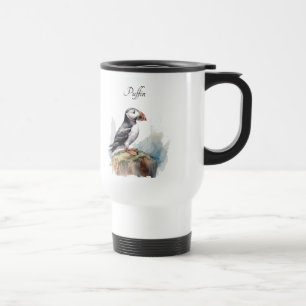 Caneca Térmica Puffin on a Rock Aquarela, personalizado