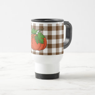 Caneca Térmica Pumpkin Laranja no Padrão Marrom Branco Verificado