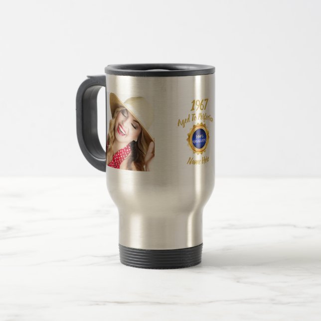 Caneca Térmica QUALQUER ano Nascer FOTO PRÊMIO-o ou personalizado (Frente Esquerda)