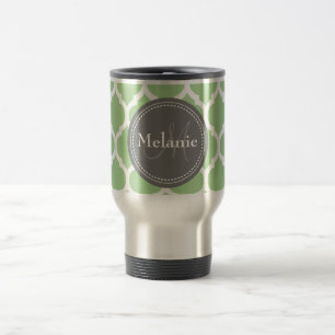 Caneca Térmica Quatrefoil Verde e Cinza Monograma