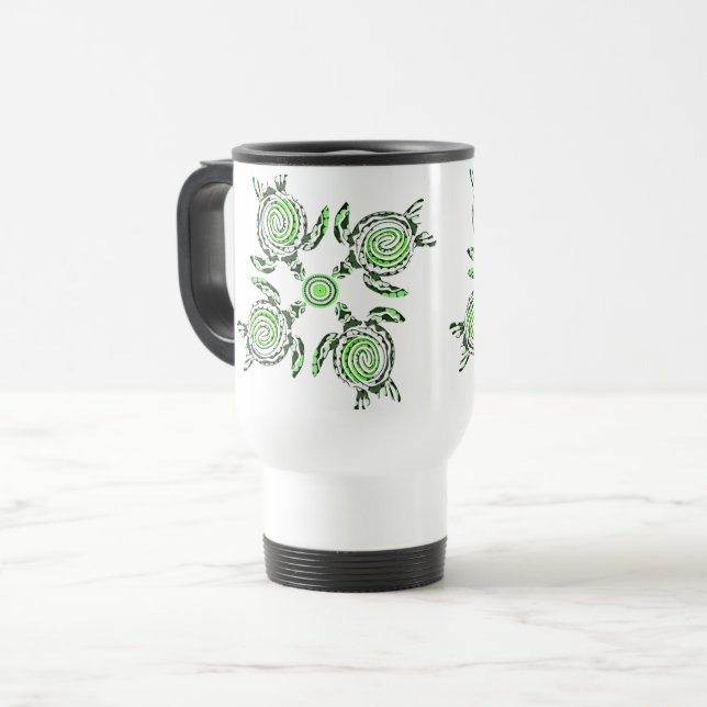 Caneca Térmica Quatro Tartarugas Verdes Arte Dot (Frente Esquerda)