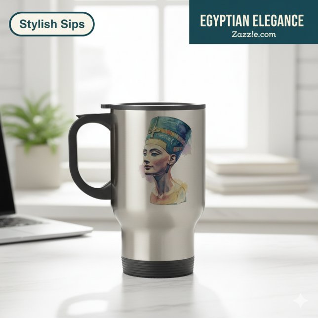Caneca Térmica Queen Nefertiti Watercolor (Criador carregado)