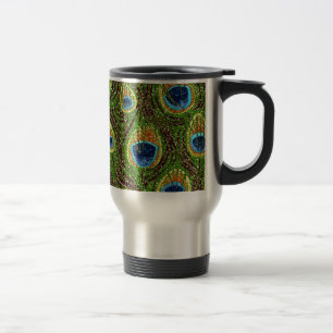 Caneca Térmica RAB Rockabilly Colorido Estampa de Penas de Pavão