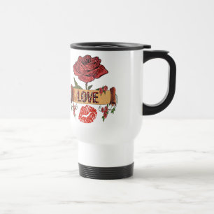 Caneca Térmica RAB Rockabilly Dia dos Namorados Rosas, Amor e Bat