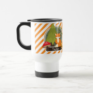 Caneca Térmica Raposa de Madeira; Estrias laranja e branca