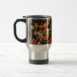Caneca Térmica Raposa Fofo Nerd Vintage Floral Botânico Kawaii