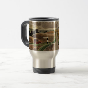 Caneca Térmica Ravilious--Paisagem de Wiltshire, pintura de arte