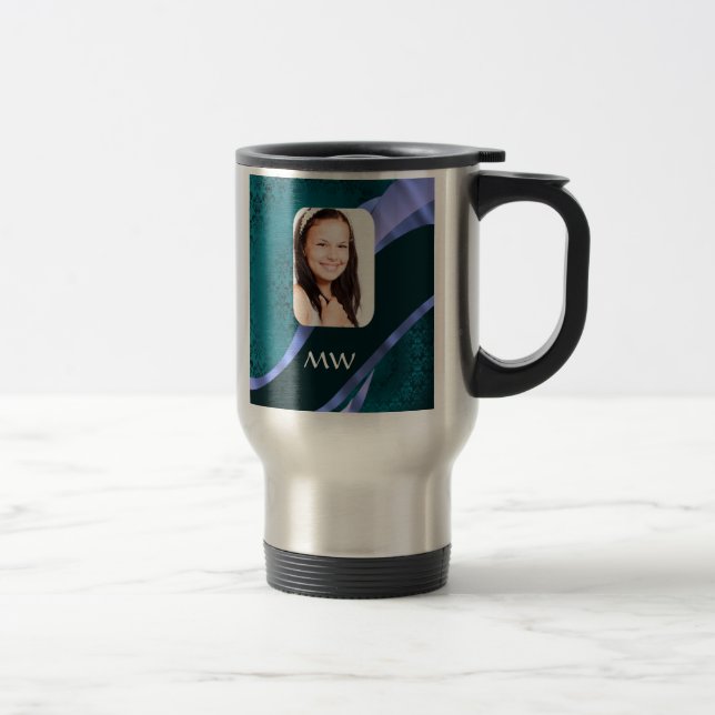 Caneca Térmica Redemoinho azul do damasco da cerceta (Direita)