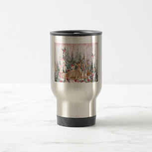 Caneca Térmica Reindeer de Aquarela Rosa, Snowman Feliz Natal