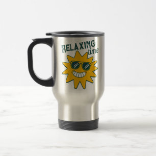 Caneca Térmica Relaxando o tempo sorrindo sol com óculos de sol