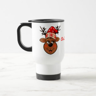 Caneca Térmica Rena bonito com chapéu do Natal