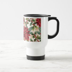 Caneca Térmica Retro 50s Poinsettia Vermelho Verde Creme