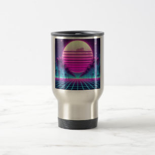 Caneca Térmica retrô, 80 anos lua neon/palmas