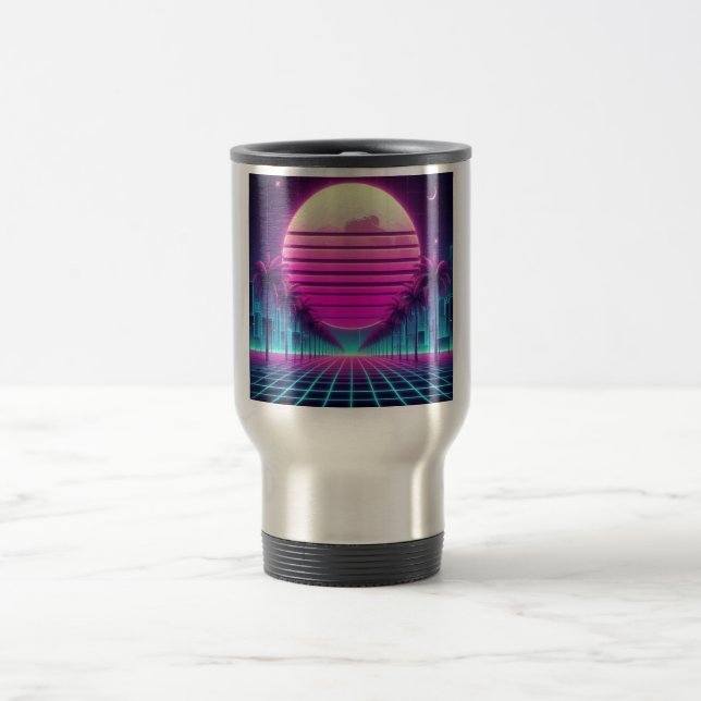 Caneca Térmica retrô, 80 anos lua neon/palmas (Centro)
