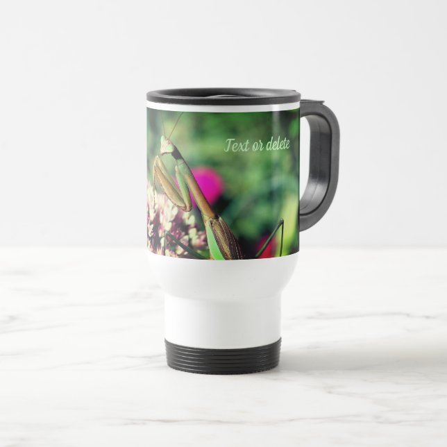 Caneca Térmica Rezando pela Natureza Mantis Personalizada (Frente Esquerda)