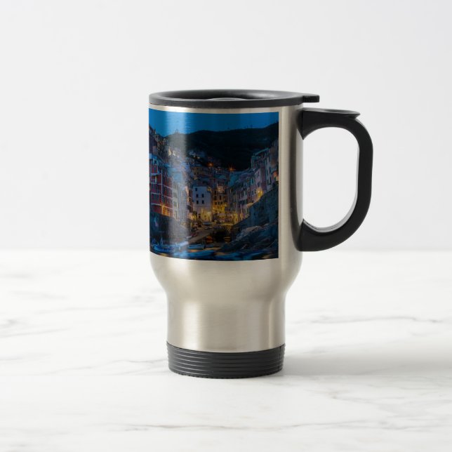 Caneca Térmica Riomaggiore à noite Cinque Terre Liguria Itália (Direita)