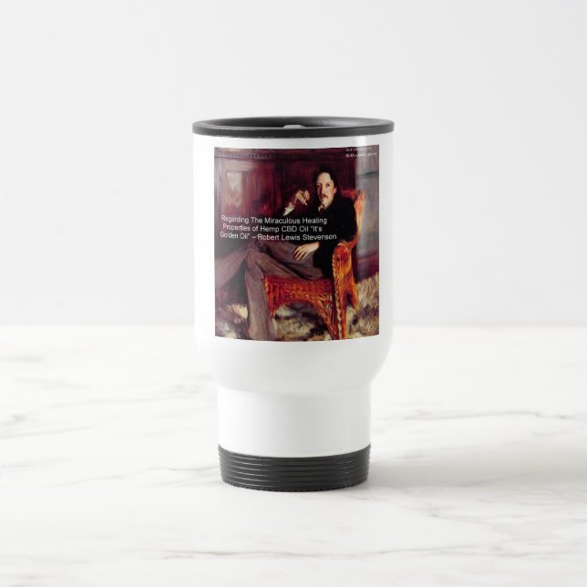 Caneca Térmica Robert Louis Stevenson & Citação CBD é Óleo Dourad (Centro)