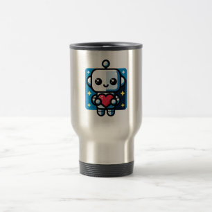 Caneca Térmica Robô Cute Segurando Coração - Adorável Amor e Tecn