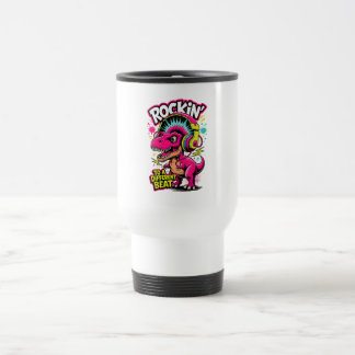 Caneca Térmica Rockin' Dino T-Rex – Amante de Música de Dinossaur