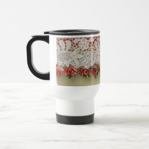 Caneca Térmica Rosa Antiga Renda Rustico Vermelho Burel Vitoriano