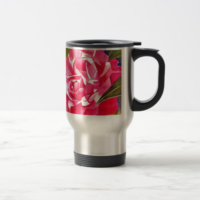 Caneca Térmica Rosa-claro Camellia - flor de aquarela (Direita)