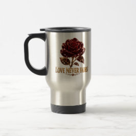 Caneca Térmica Rosa de Cristal Rubi – O Amor Nunca Desvanece