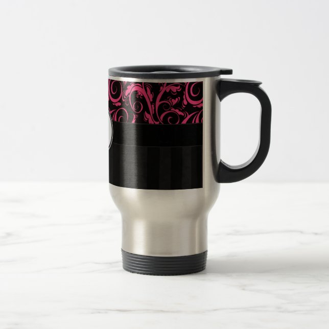 Caneca Térmica Rosa em Sabores Florais Pretos, Estirpes com Monog (Direita)