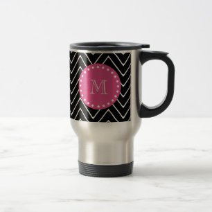 Caneca Térmica Rosa quente, Chevron preto e branco seu