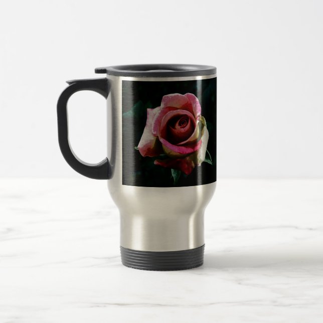 Caneca Térmica Rosa vermelha pintada a óleo (Esquerda)