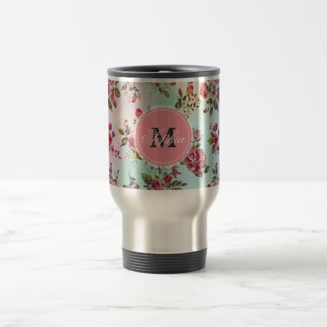 Caneca Térmica Rosas monogramas bonitos e giros (Centro)