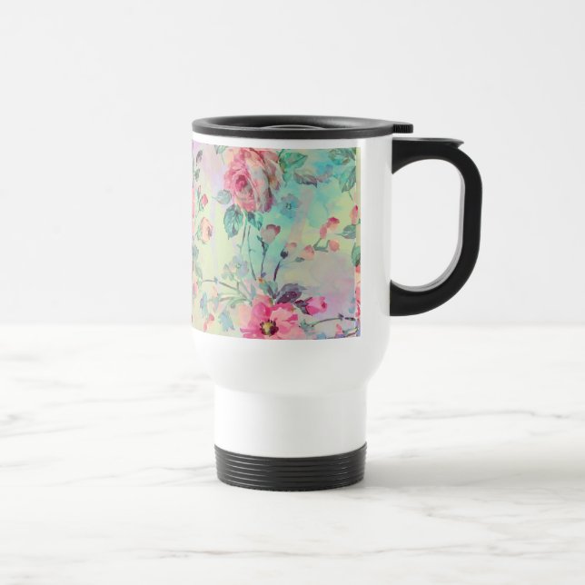 Caneca Térmica Rosas românticos e lindos aquarelas (Direita)