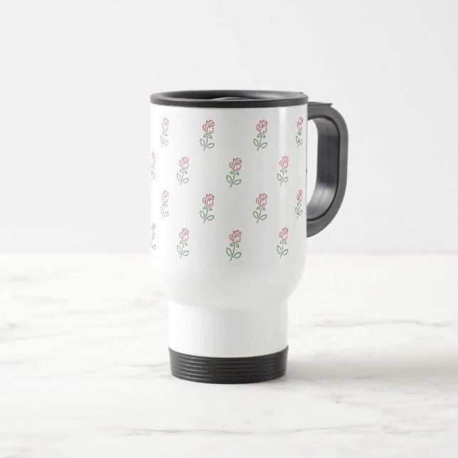 Caneca Térmica Rosas Vermelhas, Padrão de Rosas, Flores (Frente Esquerda)