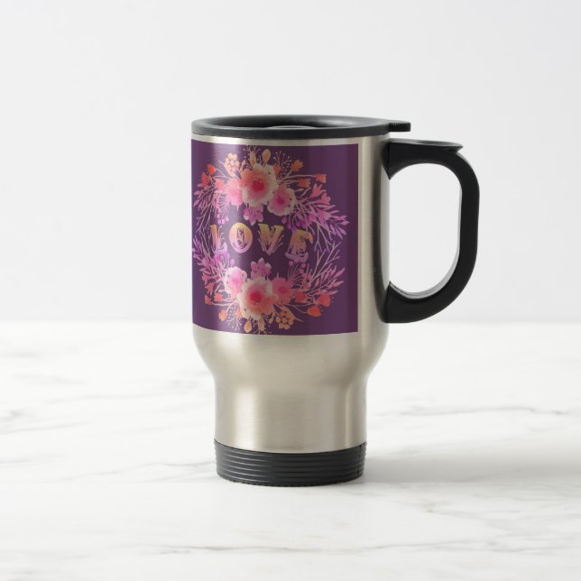 Caneca Térmica Roxo nas Flores de Aquarela (Direita)