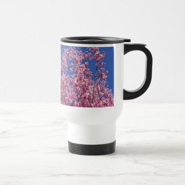 Caneca Térmica Sakura Flores de Cerejeira no Azul (Direita)