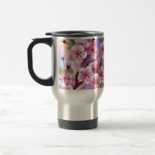 Caneca Térmica Sakura rosa no fundo da pintura
