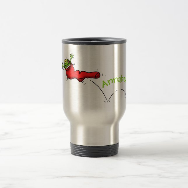 Caneca Térmica Sapo bonito em um desenho de salto em meia vermelh (Centro)