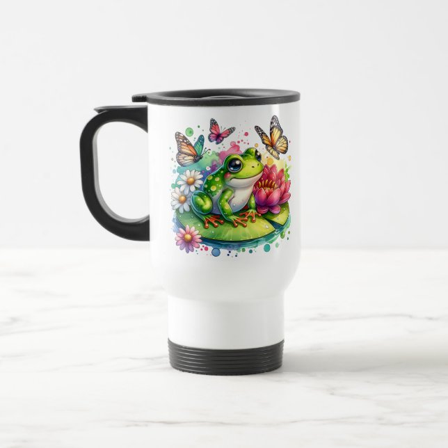 Caneca Térmica Sapo Personalizado com Flores no Lilypad (Esquerda)