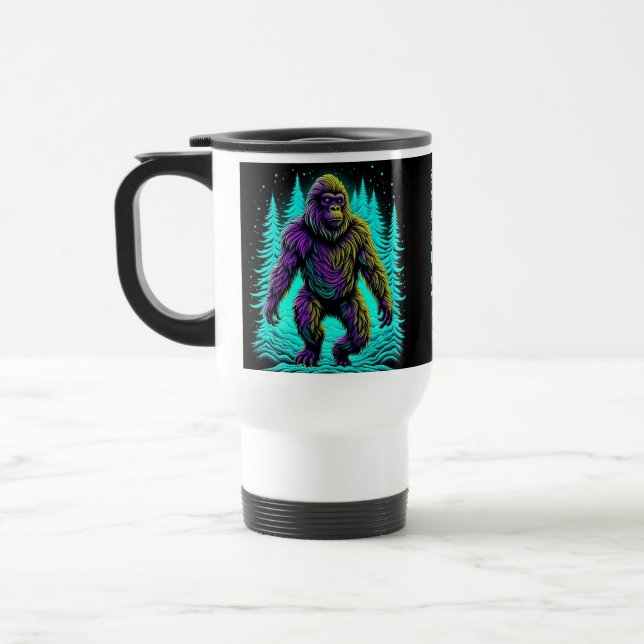 Caneca Térmica Sasquatch Pé Grande em Azul-Celeste e Preto (Esquerda)