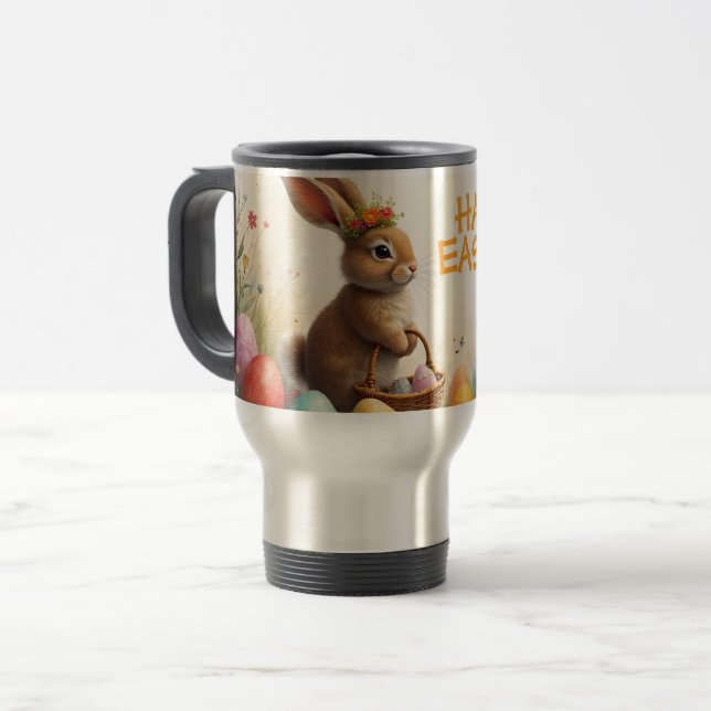 Caneca Térmica Saudações de Primavera do Coelho da Páscoa (Frente Esquerda)