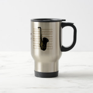 Caneca Térmica Saxofone preto Dourado no vidro Dourado da