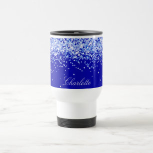 Caneca Térmica Script de nome de confetti azul-real