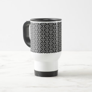 Caneca Térmica Seigaiha, Ondas, Japonês, Preto e Branco