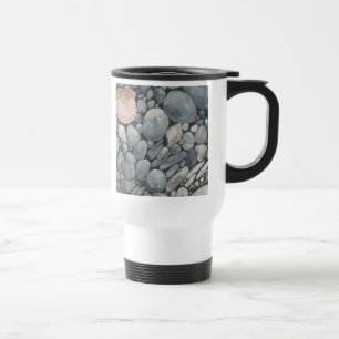 Caneca Térmica Seixos e Conchas de Praia Costeira Impressão de Pi