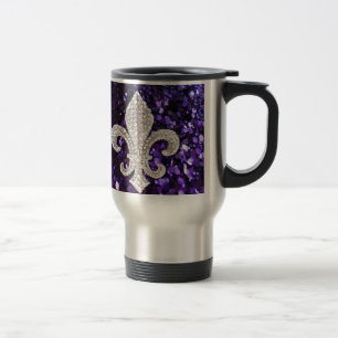 Caneca Térmica Sequins da flor de lis da jóia da faísca roxos