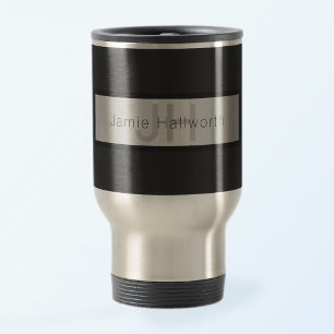 Caneca Térmica Seu nome e monograma   Vista de prata cinzenta e f