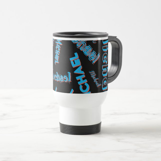 Caneca Térmica Seu nome é padrão monograma azul preto (Frente Esquerda)