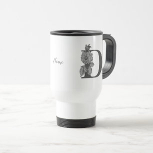 Caneca Térmica Silver Peony Elegant Monograma Inicial D Seu Nome