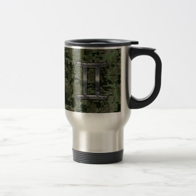 Caneca Térmica Símbolo Gemini Zodiac na Camuflagem Digital Verde (Direita)