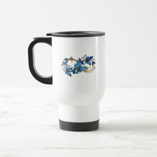 Caneca Térmica Símbolo Infinito de Borboletas Azuis Morpho (Esquerda)