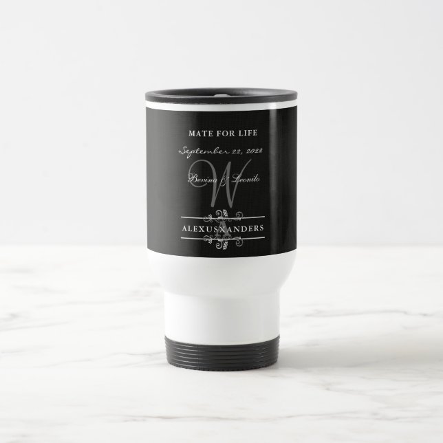 Caneca Térmica Simples, porém elegante: Linen Preto com Monograma (Centro)